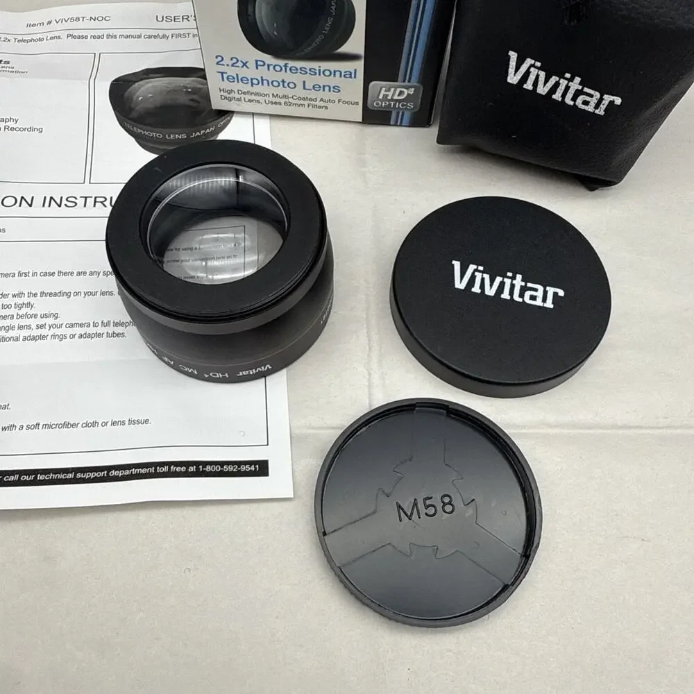 Vivitar 2.2x Professional Telephoto Lens 58mm HD4 Optics VIV-58T Unused *READ...